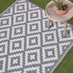 Tapis extérieur terrasse réversible - Tapis de jardin imperméable et résistant UV - Zoe - Gris - 180x270 cm - HOMESCAPES
