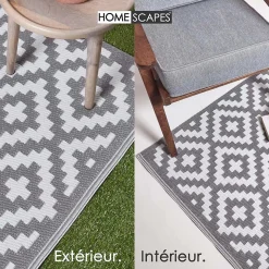 Tapis extérieur terrasse réversible - Tapis de jardin imperméable et résistant UV - Zoe - Gris - 180x270 cm - HOMESCAPES