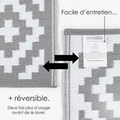 Tapis extérieur terrasse réversible - Tapis de jardin imperméable et résistant UV - Zoe - Gris - 180x270 cm - HOMESCAPES