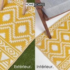 Tapis extérieur terrasse réversible - Tapis de jardin imperméable et résistant UV - Anna - Jaune - 75x200 cm - HOMESCAPES