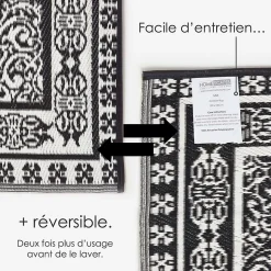 Tapis extérieur terrasse réversible - Tapis de jardin imperméable résistant UV - Motif persan - Noir - 119x186 cm - HOMESCAPES
