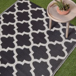 Tapis extérieur terrasse réversible - Tapis de jardin imperméable et résistant UV - Nola - Noir- 180x270 cm - HOMESCAPES