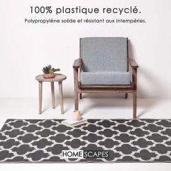 Tapis extérieur terrasse réversible - Tapis de jardin imperméable et résistant UV - Nola - Noir- 180x270 cm - HOMESCAPES