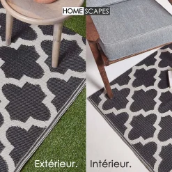 Tapis extérieur terrasse réversible - Tapis de jardin imperméable et résistant UV - Nola - Noir- 180x270 cm - HOMESCAPES