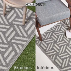 Tapis extérieur terrasse réversible - Tapis de jardin imperméable et résistant UV - Luna - Gris- 150x240 cm - HOMESCAPES