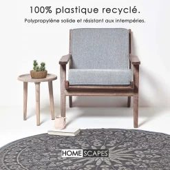Tapis extérieur terrasse réversible rond - Tapis de jardin imperméable et résistant UV - Mandala - Gris - 170 cm - HOMESCAPES