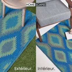 Tapis extérieur terrasse réversible - Tapis de jardin imperméable et résistant UV - Amber - Bleu - 120x180 cm - HOMESCAPES