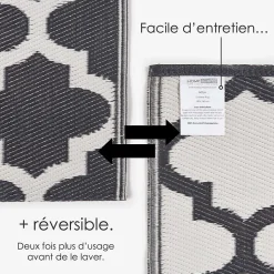 Tapis extérieur terrasse réversible - Tapis de jardin imperméable et résistant UV - Nola - Noir- 150x240 cm - HOMESCAPES