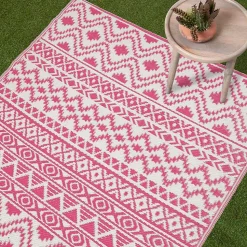 Tapis extérieur terrasse réversible - Tapis de jardin imperméable et résistant UV - Tia - Rose - 180x270 cm - HOMESCAPES