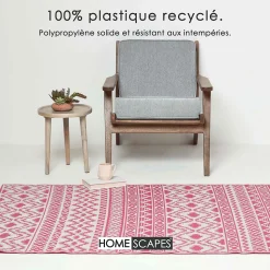 Tapis extérieur terrasse réversible - Tapis de jardin imperméable et résistant UV - Tia - Rose - 180x270 cm - HOMESCAPES