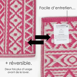 Tapis extérieur terrasse réversible - Tapis de jardin imperméable et résistant UV - Tia - Rose - 180x270 cm - HOMESCAPES