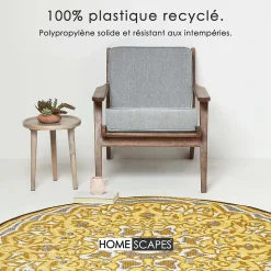 Tapis extérieur terrasse réversible rond - Tapis de jardin imperméable et résistant UV - Rae - Jaune - 180 cm - HOMESCAPES