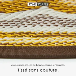 Tapis extérieur terrasse réversible rond - Tapis de jardin imperméable et résistant UV - Rae - Jaune - 180 cm - HOMESCAPES