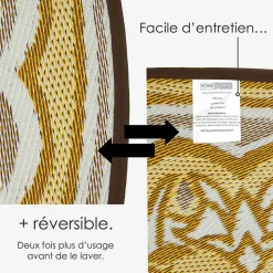 Tapis extérieur terrasse réversible rond - Tapis de jardin imperméable et résistant UV - Rae - Jaune - 180 cm - HOMESCAPES