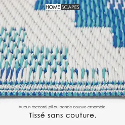 Tapis extérieur terrasse réversible - Tapis de jardin imperméable et résistant UV - Mia - Bleu - 75x200 cm - HOMESCAPES
