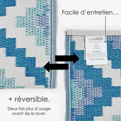 Tapis extérieur terrasse réversible - Tapis de jardin imperméable et résistant UV - Mia - Bleu - 75x200 cm - HOMESCAPES