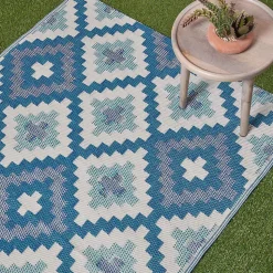 Tapis extérieur terrasse réversible - Tapis de jardin imperméable et résistant UV - Mia - Bleu - 150x240 cm - HOMESCAPES