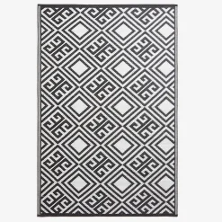 Tapis extérieur terrasse réversible - Tapis de jardin imperméable résistant UV - Géométrique - Noir - 119x186 cm - HOMESCAPES