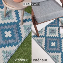 Tapis extérieur terrasse réversible - Tapis de jardin imperméable et résistant UV - Mia - Bleu - 120x180 cm - HOMESCAPES