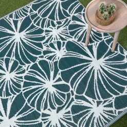 Tapis extérieur terrasse réversible - Tapis de jardin imperméable et résistant UV - Motif floral - Vert - 150x240 cm - HOMESCAPES