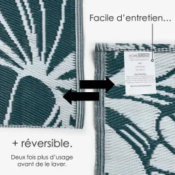 Tapis extérieur terrasse réversible - Tapis de jardin imperméable et résistant UV - Motif floral - Vert - 150x240 cm - HOMESCAPES