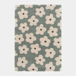Tapis fleurs maximalistes - Apolline - Gris bleuté - 160 x 230 cm