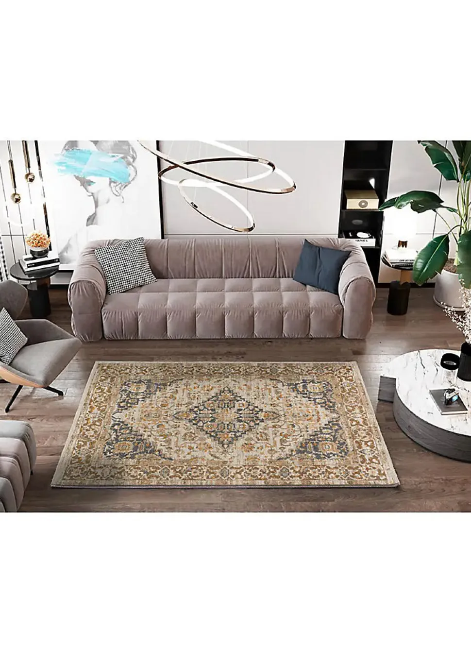 Tapis intérieur ATTICGO beige / gris rectangulaire vintage 160x230 cm DELTA