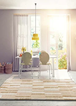 Tapis intérieur ATTICGO beige rectangulaire shaggy géométrique 160x230 cm SERENE TERRA