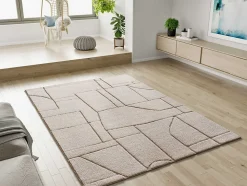 Tapis intérieur ATTICGO blanc rectangulaire scandinave avec relief 160x230 cm DIENA