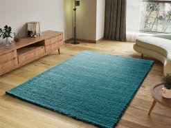 Tapis intérieur ATTICGO bleu rectangulaire shaggy uni 60x120 cm ATLAS