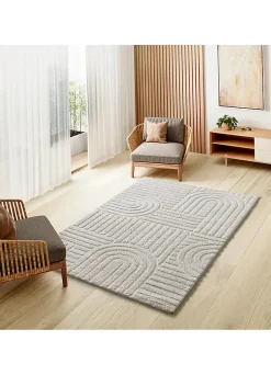 Tapis intérieur ATTICGO blanc rectangulaire géométrique avec relief 64x120 cm JUNO