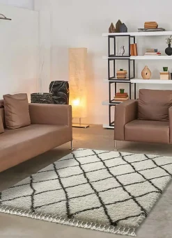 Tapis intérieur ATTICGO blanc rectangulaire shaggy uni 120x170 cm SAMIRA