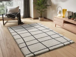 Tapis intérieur ATTICGO blanc rectangulaire shaggy scandinave 133x190 cm ATLAS
