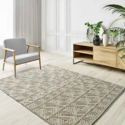 Tapis intérieur ATTICGO crème rectangulaire ethnique avec relief 120x170 cm PAMUK