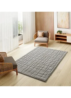 Tapis intérieur ATTICGO gris rectangulaire scandinave avec relief 64x120 cm JUNO