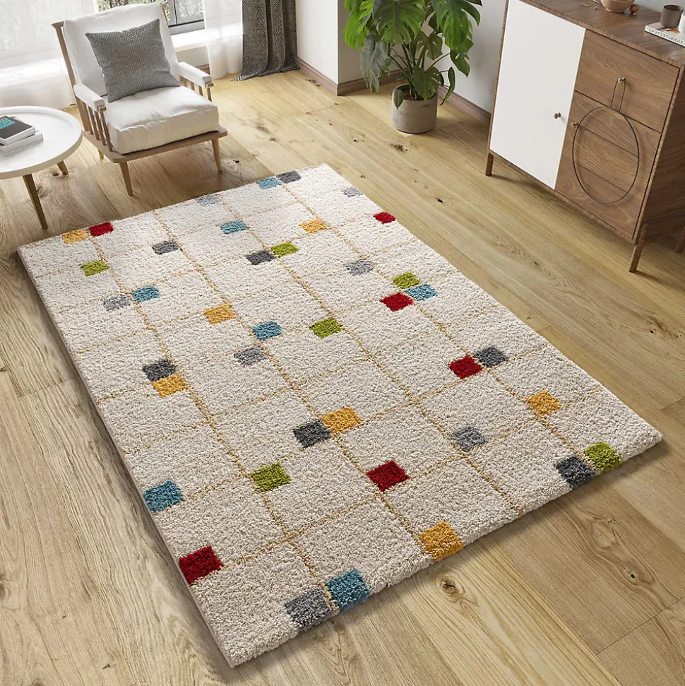 Tapis intérieur ATTICGO multicolore rectangulaire shaggy géométrique 80x150 cm BREMEN