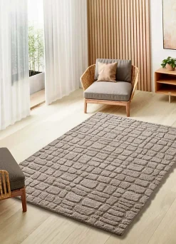 Tapis intérieur ATTICGO taupe rectangulaire scandinave avec relief 126x190 cm JUNO