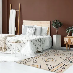 Tapis intérieur motif berbère crème. bleu et orange Ralph 160x230cm