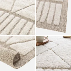 Tapis intérieur motif ethnique berbère 160x230cm poils ras. beige et crème