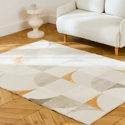 Tapis intérieur motifs rétro poils ras crème 160 x 230cm