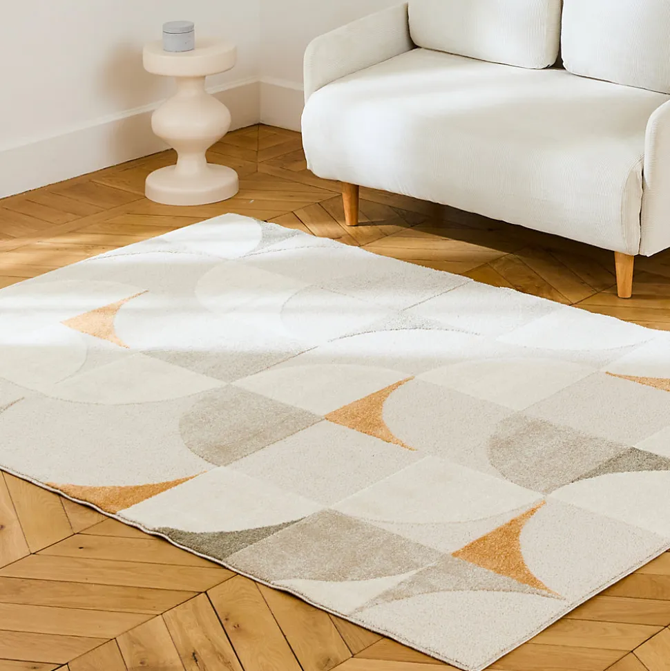Tapis intérieur motifs rétro poils ras crème 200 x 290cm