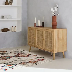 Tapis intérieur shaggy. style berbère. poils longs. crème et multicolore 80 x 150cm