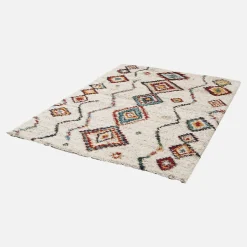 Tapis intérieur shaggy. style berbère. poils longs. crème et multicolore 80 x 150cm