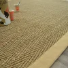 Tapis Jonc de mer - Bihar fin chevron - Ganse coton beige - 80 x 150 cm