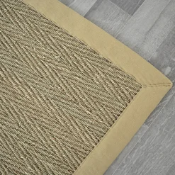 Tapis Jonc de mer - Bihar fin chevron - Ganse coton beige - 80 x 150 cm