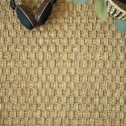 Tapis jonc de mer - Paro fin natté 4x4 - Ganse coton anthracite - 80 x 150 cm