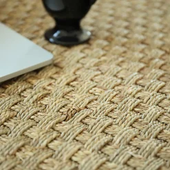 Tapis jonc de mer - Paro fin natté 4x4 - Ganse coton anthracite - 80 x 150 cm