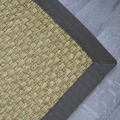Tapis jonc de mer - Paro fin natté 4x4 - Ganse coton anthracite - 120 x 170 cm