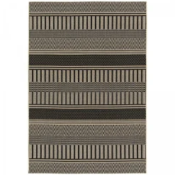 Tapis kilim tissé motif ethnique LONA 1, noir, beige