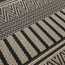 Tapis kilim tissé motif ethnique LONA 1, noir, beige